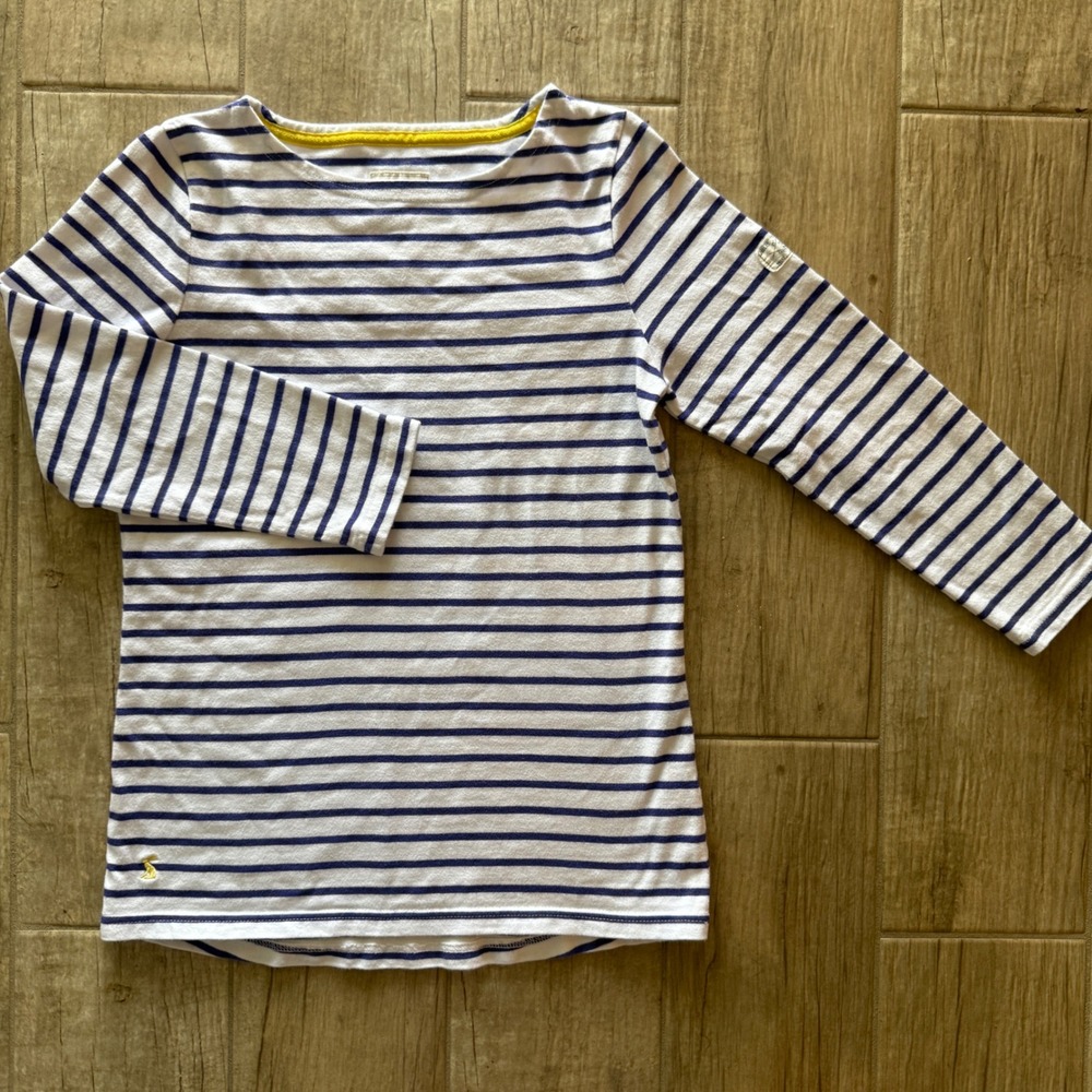 Joules Mariners Grade Harbour Top Navy Blue White Striped Boat Neck Shirt US 4